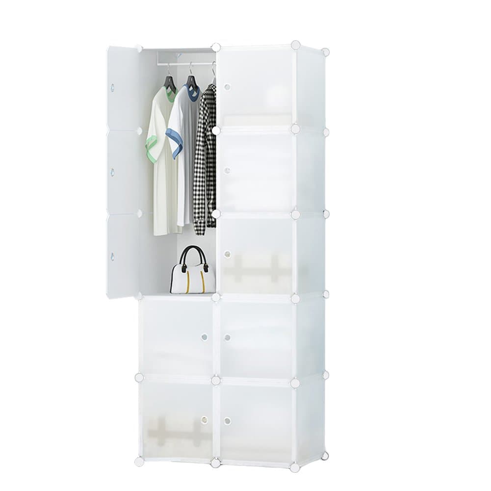 ETTBJA DIY Wardrobe Portable Translucent Clothes Organizer Modular Storage Units Multi-Purpose Organizer(10 Cubes 1Hanger Section)
