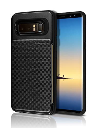 Note 8 Push Hidden Wallet Case [Card Slot] [Heavy Duty] [Slim Fit] [Textured Grip] Dual Layer Hybrid Tough Shield Drop Protection Back Bumper Hard Holder Cover Samsung Galaxy Note8 (Metal Black)