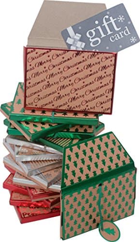 Gift card holder, kraft envelope box with elastic and tag, assorted christmas designs in assorted colors, pack of 16 boxes