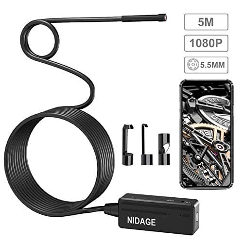 NIDAGE Wireless Inspection Camera Waterproof 2.0 MP HD 5.5 mm Endoscope with 5 m Semi-Rigid Cable and 6 LEDs Borescope Snake Camera for Android & iOS iPhone Smartphone