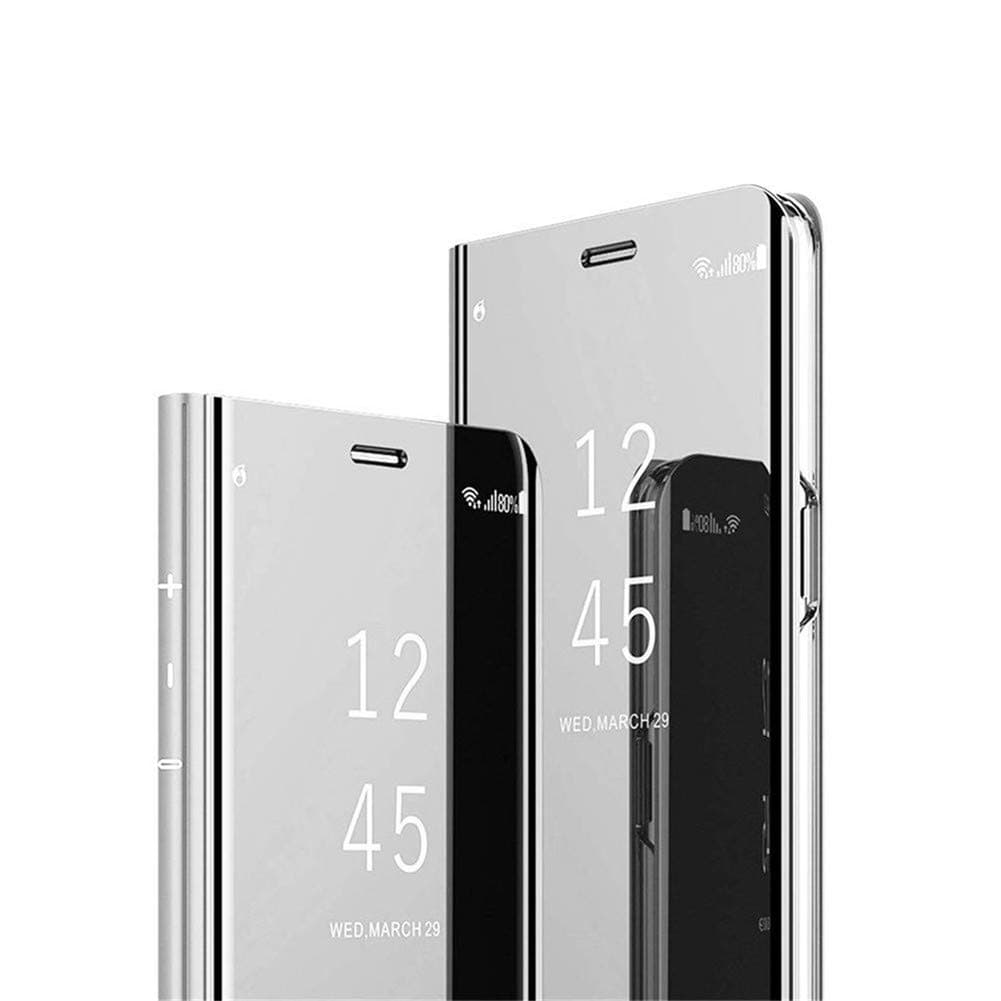MRSTERUS Samsung Galaxy J7 Prime case Clear View Window Plating Stand Scratchproof Full Body Protective Flip Folio Ultra Slim Cover for Samsung Galaxy J7 Prime Mirror:Silver QH