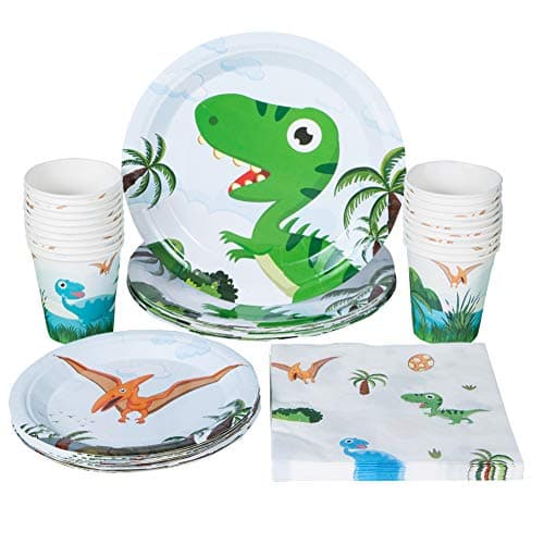 Dinosaur Theme Disposable Dinnerware Set - Dinner Party Supplies for 20 Guests, Including Paper Plates, Napkins and Cups