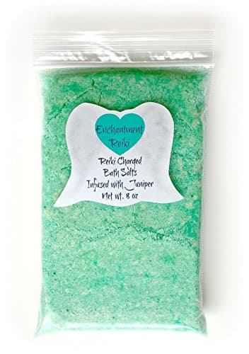 8 oz net wt. Reiki Charged JUNIPER Bath Salts Pink Himalayan Halite &amp; Epsom infused with Essential Oil