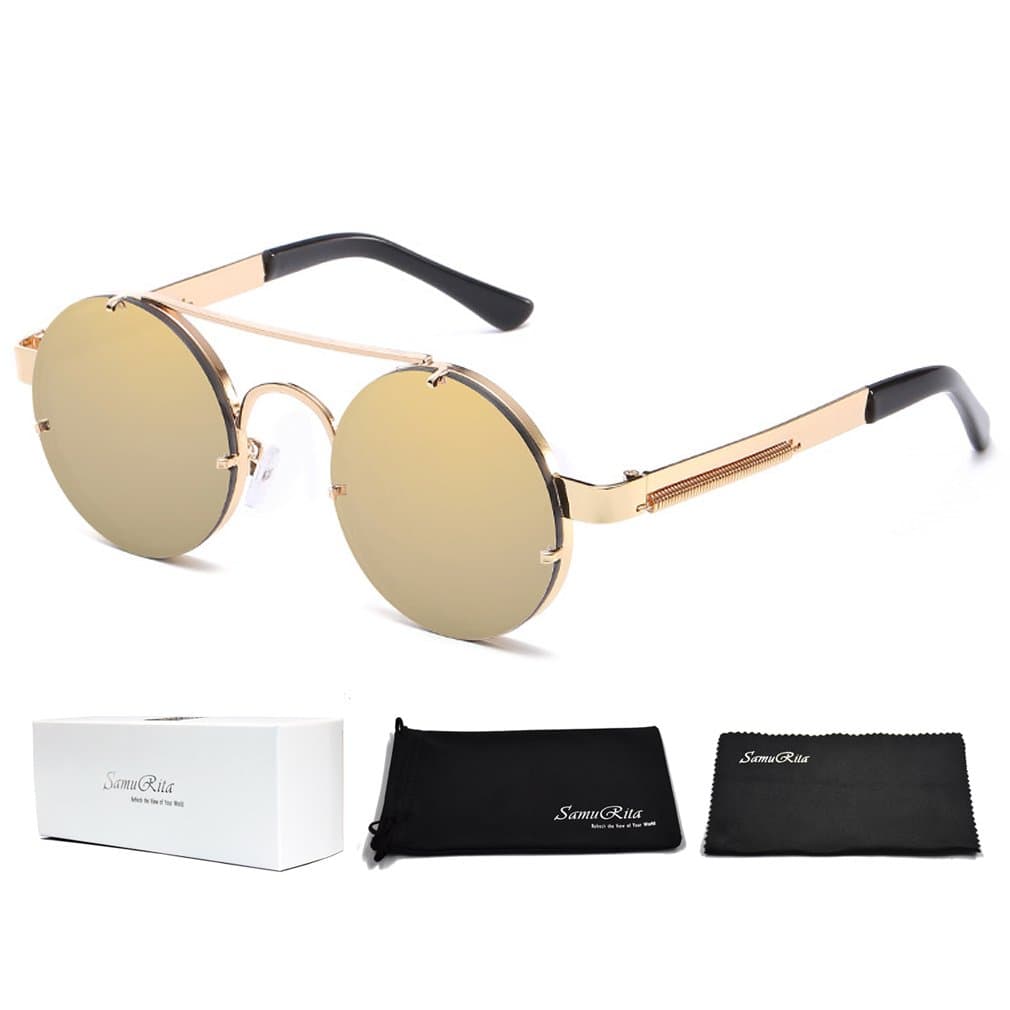 SamuRita Spring Temple Rimless Oversized Punk Round Sunglasses