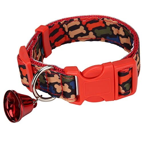 Itery Soft Adjustable Nylon Small Dog Cute Collar with Bells (Small, Color bones)