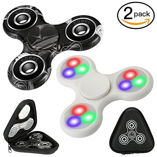 Fidget Spinner, 2 Pack, Glowing Bule & Green & Red Led Light Smooth & Quiet & Fast & Balanced Ceramic Bearing Fidget Spinner, Passed Drop Test for ADD, ADHD, Stress Relief (Glow White and Ghost Black)