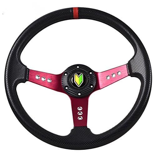 350mm Deep Dish Steering Wheel 6 Bolt Universal Custom (3 Hole Red Center)