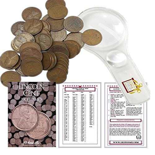 Lincoln Wheat Penny Starter Collection Kit, Part One, H.E. Harris [2672] Lincoln Cent Folder Vol. 1, One Roll of Wheat Cents, Magnifier and Checklist, (4 Items) Great Start for Beginner Collectors