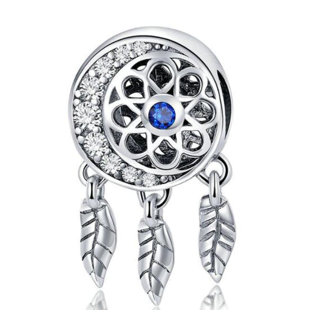 Dream Catcher Charm 925 Sterling Silver Dangle Charms Bead Feather Angel Wing Charms Flower Charm for Women Charm Bracelelt