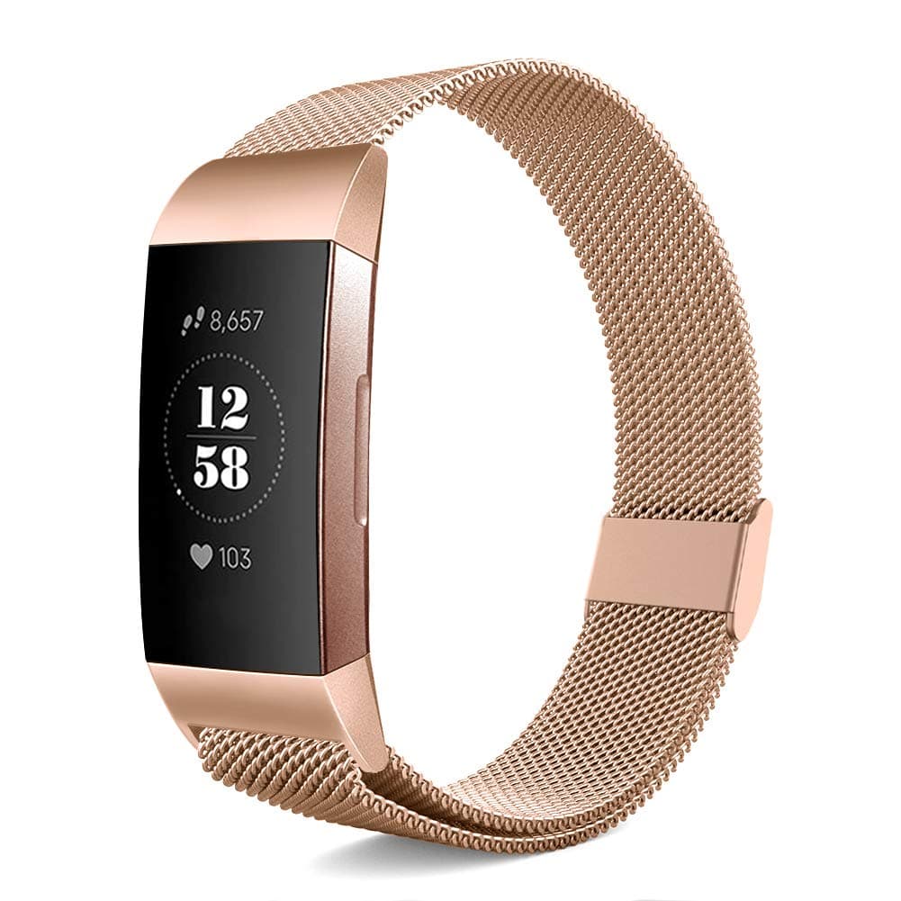 Pedfsy Metal Strap Compatible with Fitbit Charge 3/Charge 3 SE, Mesh Stainless Steel Replacement Sport Bracelet Strap Wristbands Accessories with Magnet Lock for Women Men