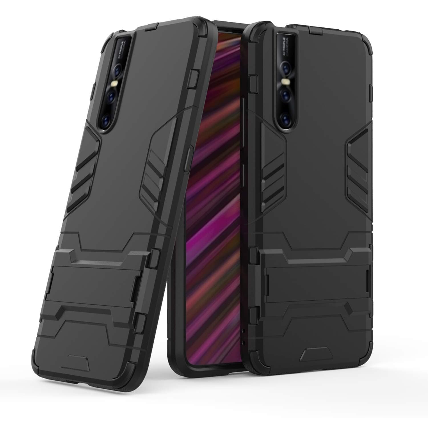 vivo V15 Pro Case - Heavy Duty Shock Proof Shield Hard Shell Back Case Cover Dual with Back Stand for vivo V15 Pro - Black