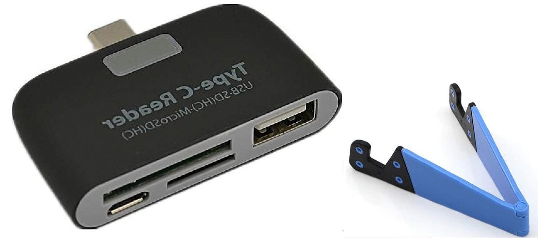 Easypro Combo of 4 in 1 USB 3.1 Type C Card Reader Connection Kit USB OTG Hub Adapter with Micro SD/SDHC TF Card Adapter & USB 2.0 Type-008 Card Reader with V Shape Holder for Mobile