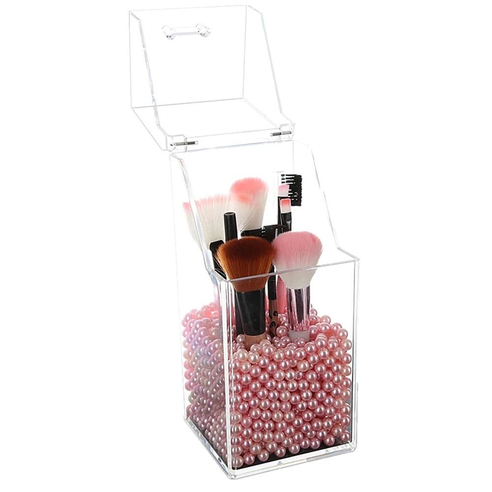 SLHP Makeup Organizer 360 Degree Rotating Adjustable Cosmetics Storage Acrylic Crystal Jewelry Perfumes Display Stand Box Great Capacity Beauty Box (Pink Pearl)