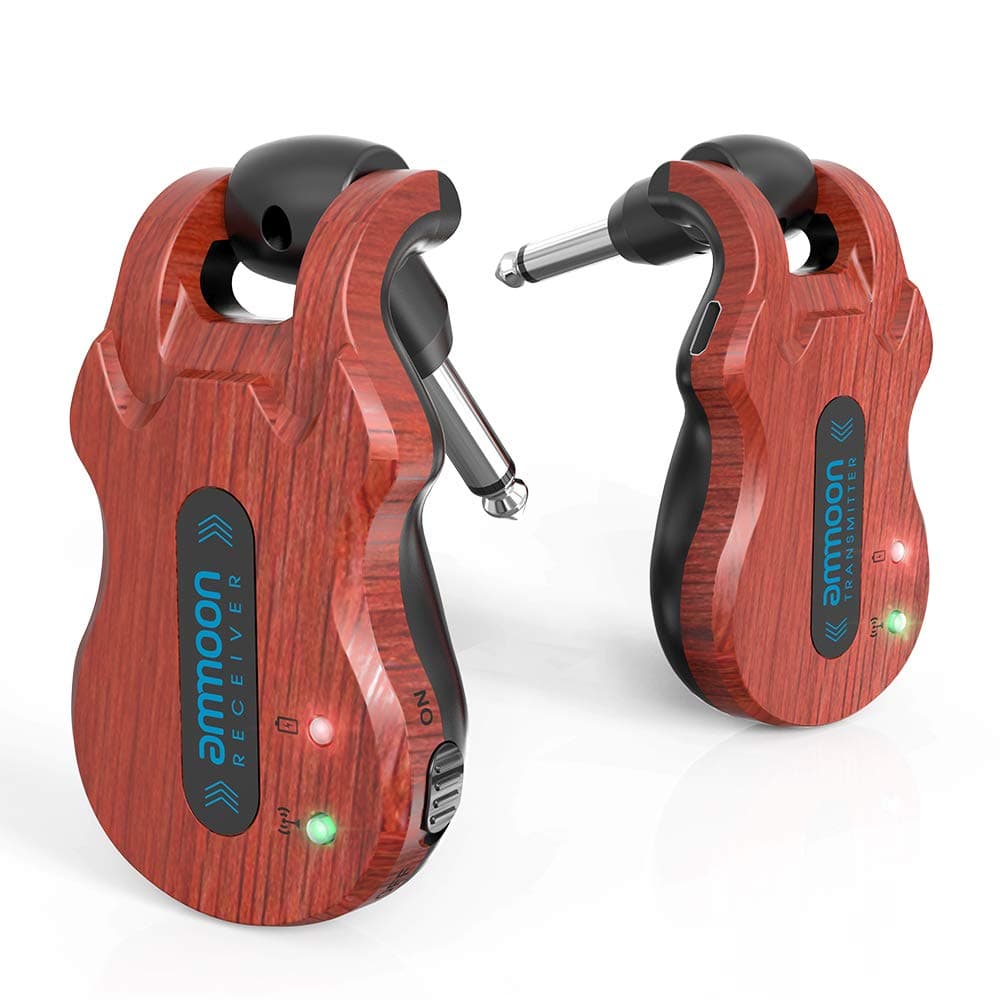 ammoon 5.8G Wireless Guitar System Audio Digital Guitar Transmitter Receiver Built-in Rechargeable Battery 100 Feet Transmission Range