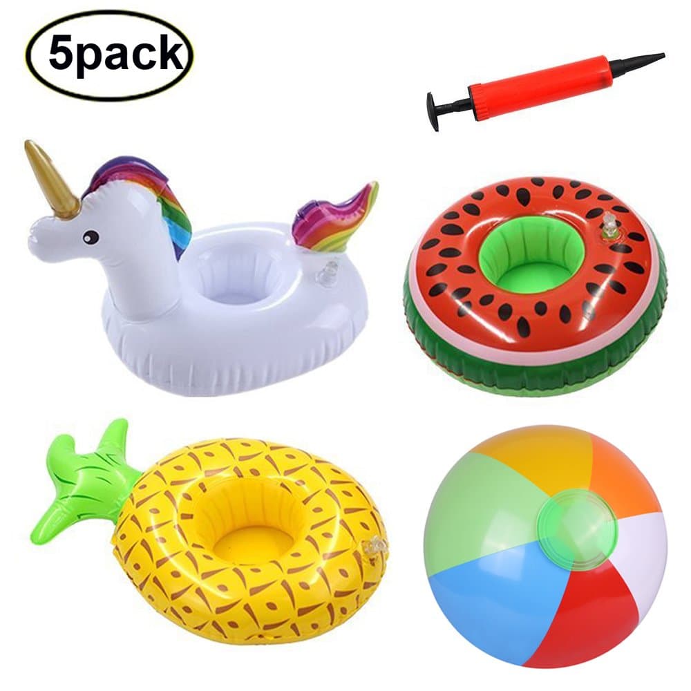 Swallowzy Swimming Pool Toy Set, 3PCS Inflatable Drink Float Holders with 1PCS Mini Air Pump and 1PCS Inflatable Beach Balls