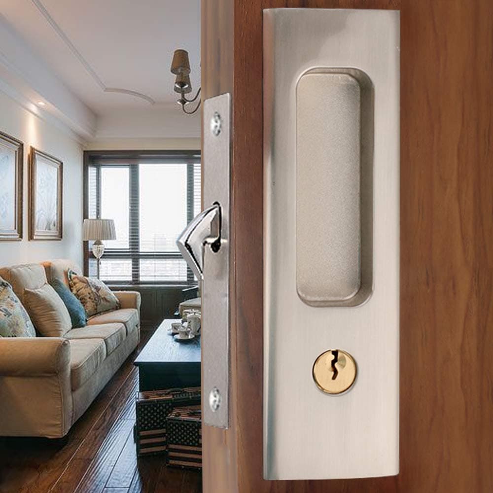 CCJH Sliding Barn Door Locks, Invisible Door Handle Locks, 3-Keys Door Locks for Wooden Pocket Door Furniture Hardware(Sliver)