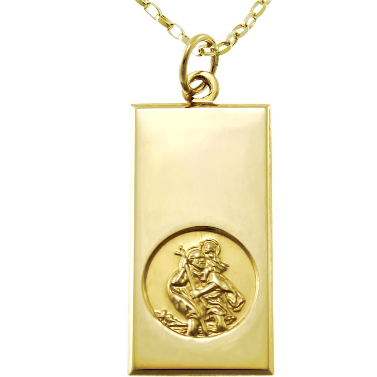 Alexander Castle Solid 9ct Gold St Christopher Pendant Necklace - 30mm x 16mm with 18" 9ct Gold Chain & Jewellery Gift Box