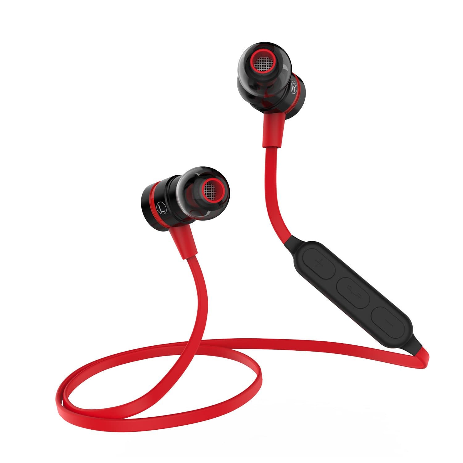 JUNEHOUSE Bluetooth Wireless Earbuds with Magnet Switch for Gym Workout Daily Use (Red and Black)