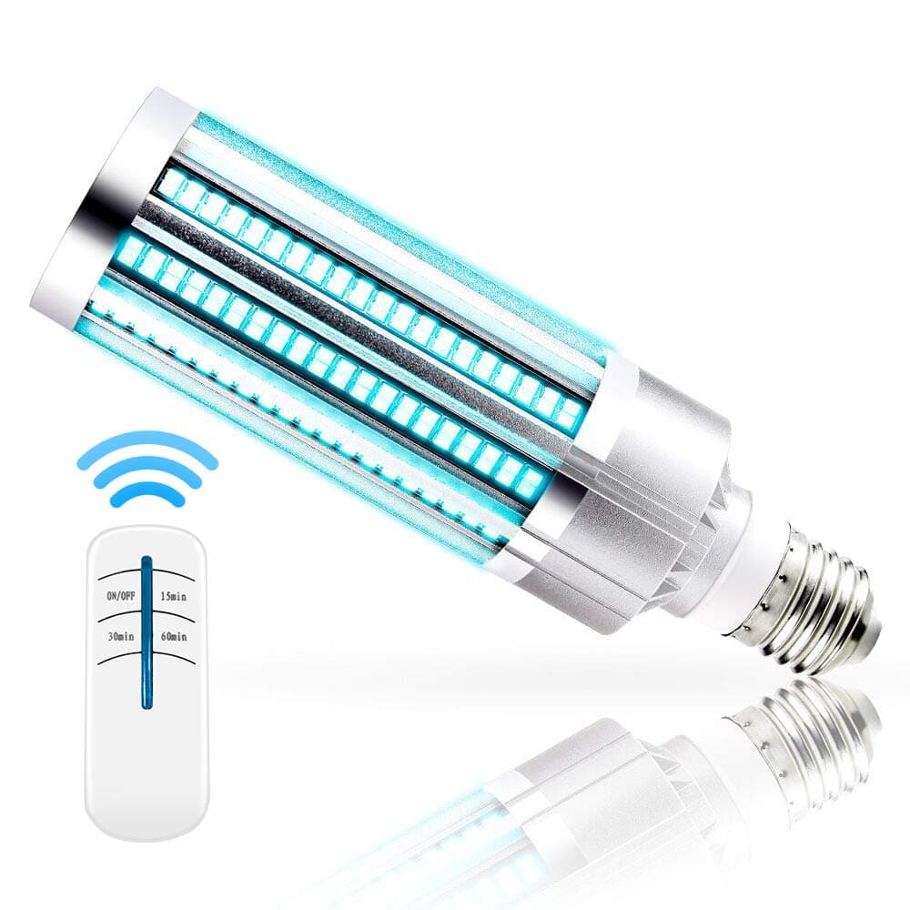 UV Germicidal Lamp, 60W E26 Led Light Bulb Ozone Free, Remote Control Led UVC Light Bulb (Timer 30 min / 1 Hour), Suitable for Warehouse, Supermarket, Bedroom, Restaurant, ect