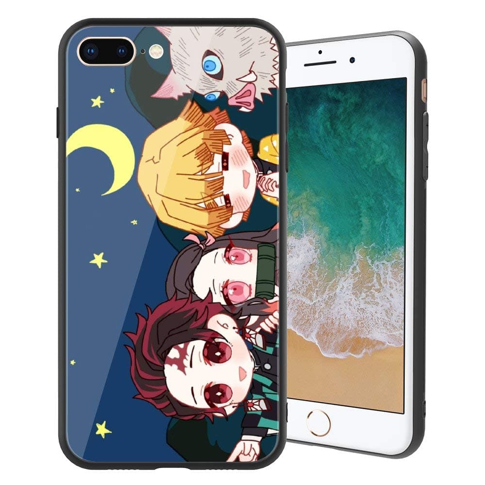 MAOFANG iPhone7 & 8 Plus Tempered Glass Case, Toughened Case Back Cover with Soft Silicone Bumper, Shockproof Demon Slayer Kimetsu no Yaiba 149 Phone Case for iPhone7 & 8 Plus (5.5 Inch)