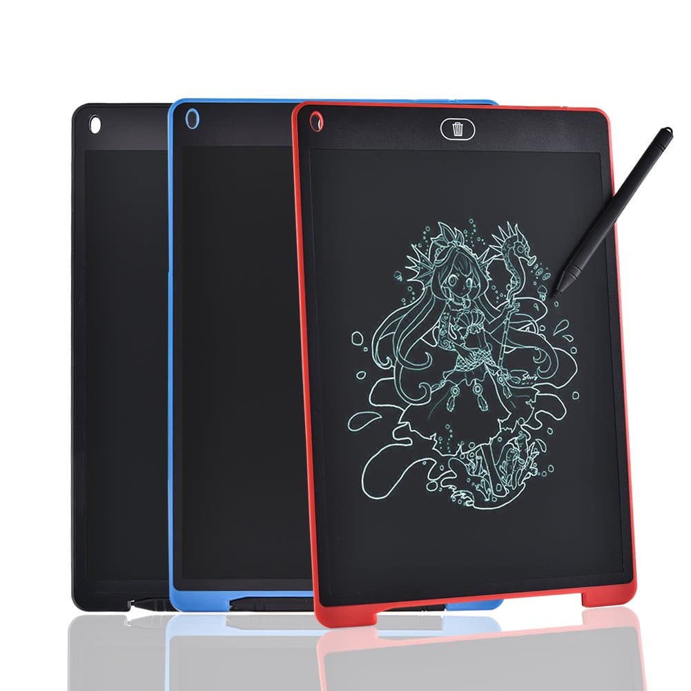JZ LCD Writing Tablet 12 Inch Graphics Digital Handwriting Pads [Mouse Pad Function] with Drawing,Office Writing,Kids Drawing,Memo - Red