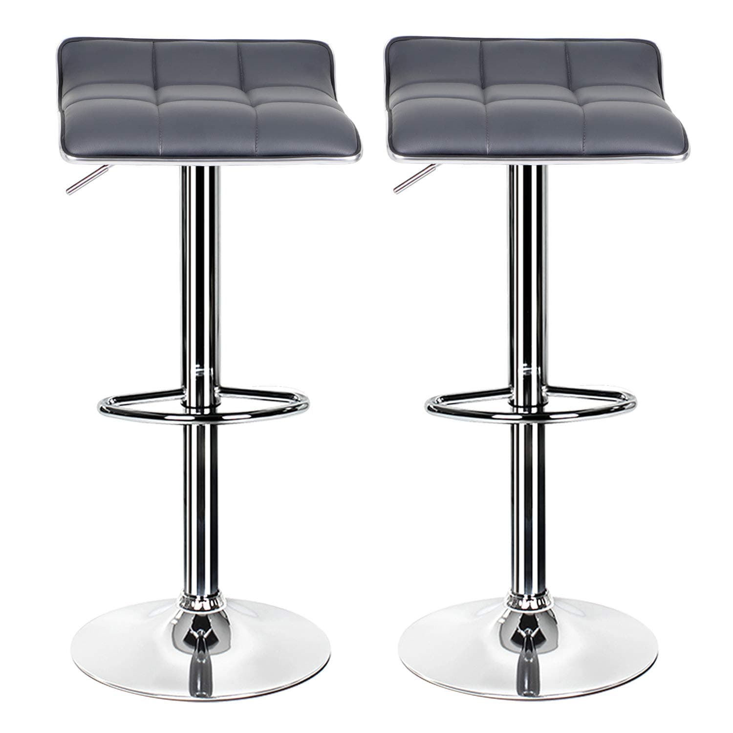 Joolihome Bar Stools Set of 2 pcs, Height Adjustable Bar Chairs with Footrest and 360° Swivel Gas Lift, Breakfast Dining Stools for Home, Kitchen, Counter, Office, Cafe (Grey-PU)