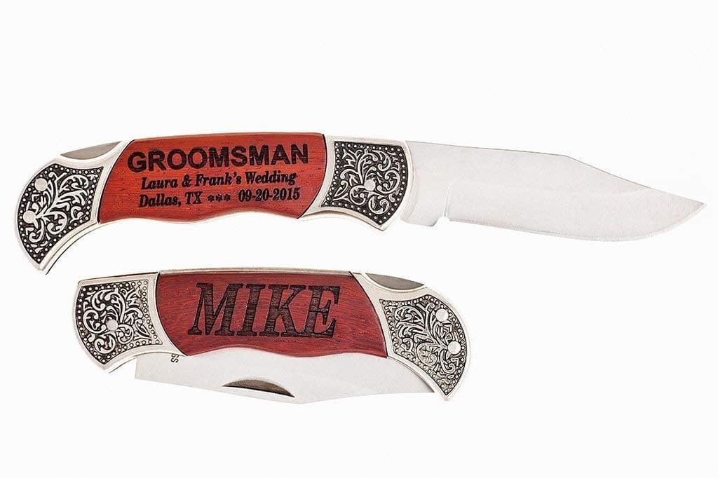 Double Side Engraved Personalized Rosewood Deco Grip Hunting Knife, Customized Wedding Gift, Custom Engraved Knife