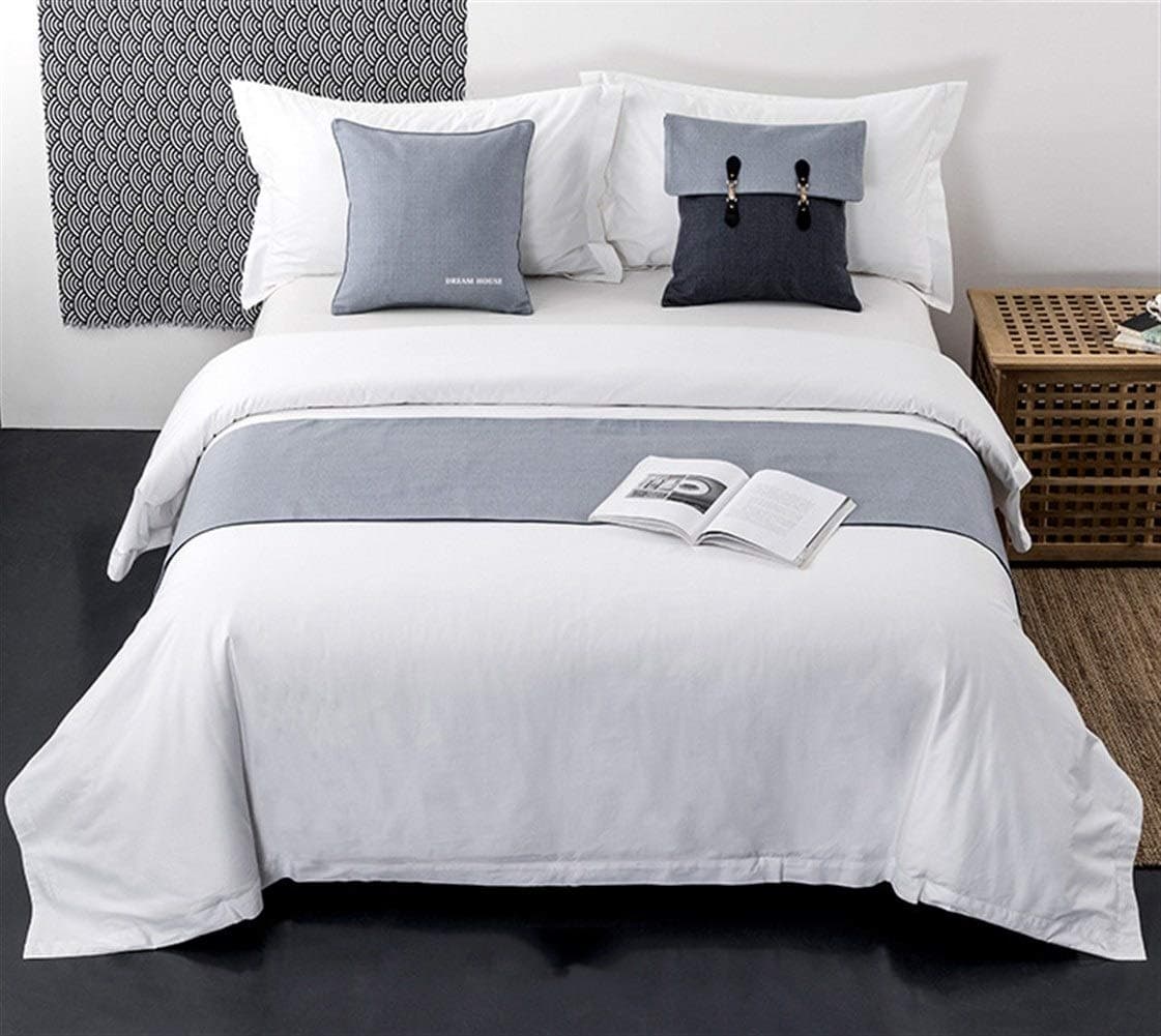 DER Bed Runner Cotton And Linen Plain Bed Flag Hotel Model Room Bed Scarf Small Fresh Bed Linen Scarf-1 PCS Bedroom Hotel (Color : Gray-blue, Size : 45X210cm)