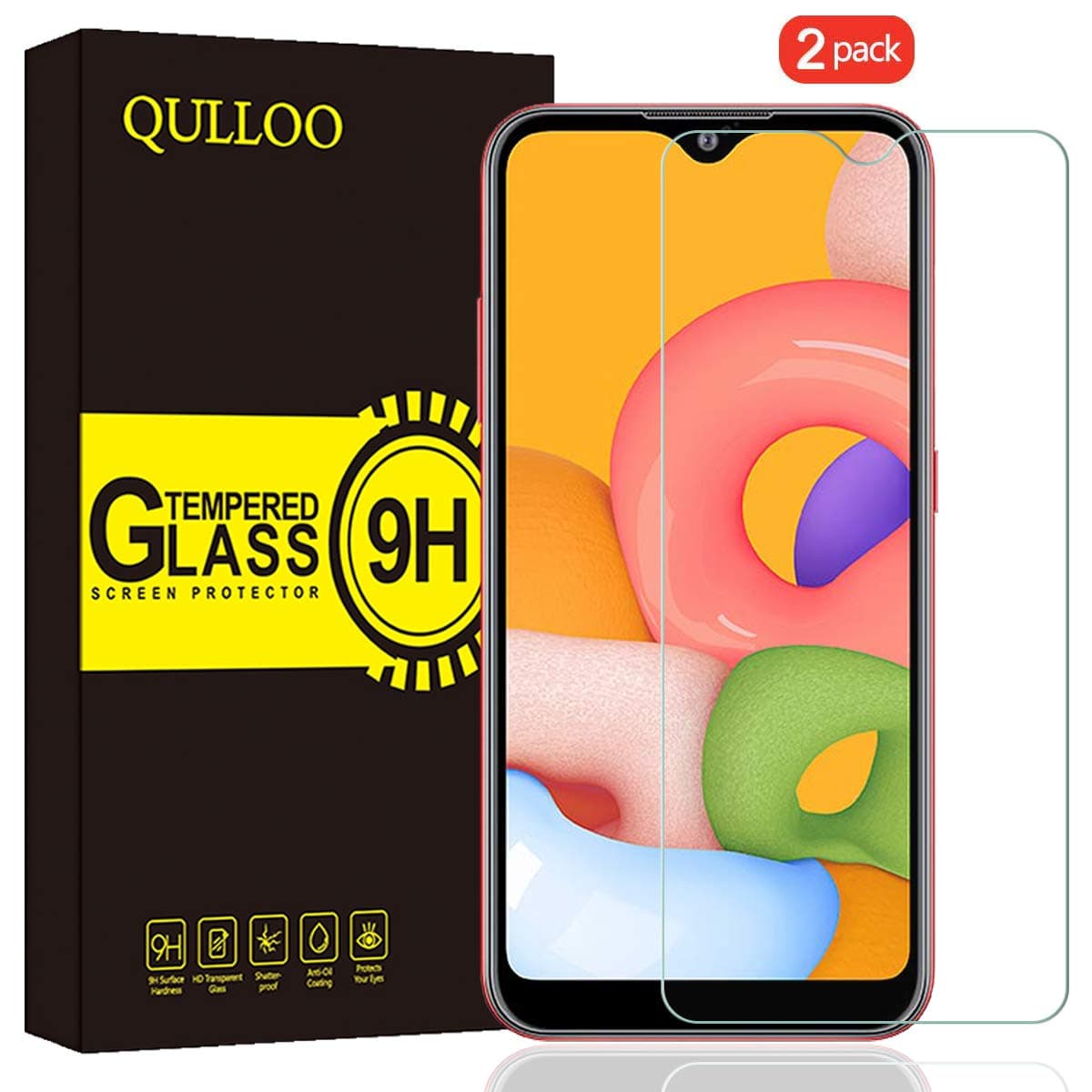 QULLOO Comatible with Samsung Galaxy A01 Tempered Glass Screen Protector, 9H Hardness HD Clear Screen Protector Film for Samsung Galaxy A01-2 PACK
