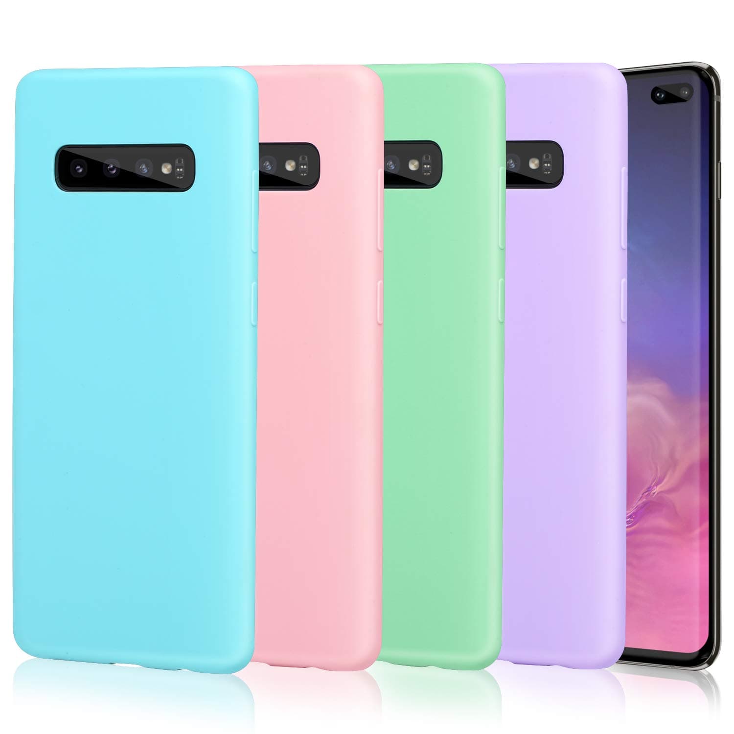 Pofesun Silicone Case Cover for Galaxy S10 Plus, 4 Pack Soft Flexible TPU Case Rubber Silicone Skin Compatible for Samsung Galaxy S10+ Plus Case 6.4 inch-Blue,Pink,Purple,Mint Green