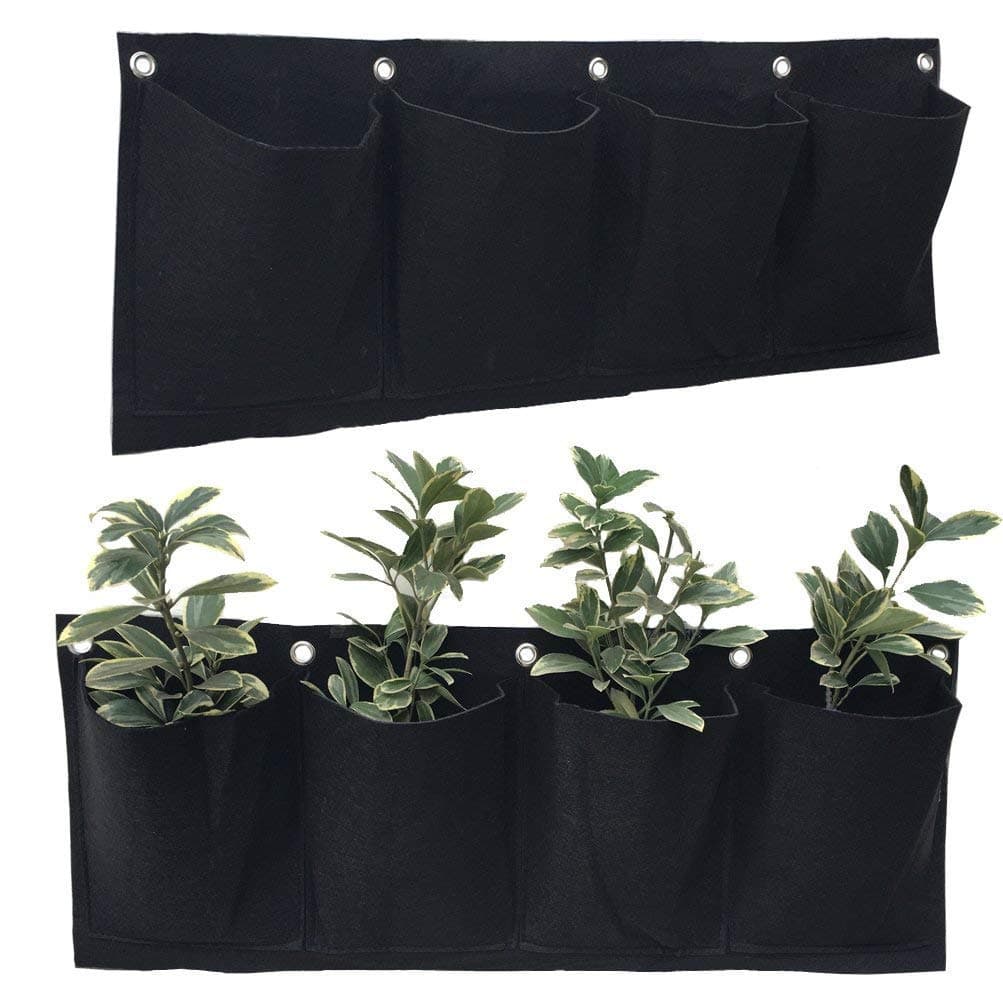 2 PCS 4 Pockets Horizontal Wall Mount Planter Felt Garden Hanging Grow Bags 10 in x 25 in