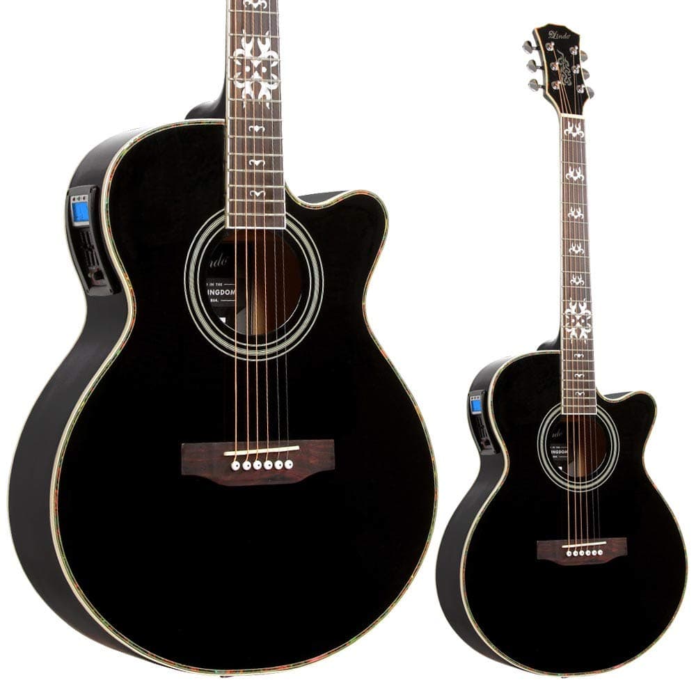 Lindo LDG-BF Electro-Acoustic Guitar with Active Pre-amp, Digital Tuner, XLR/Jack and Carry Case - Black Fire