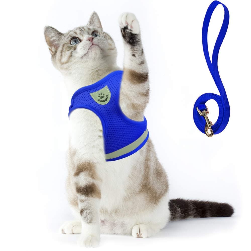 Supet Cat Harness and Leash Set for Walking Escape Proof with 2-in-1 Leash and Car Seat Belt Adjustable Harness for Cats Soft Mesh Cat Vest with Reflective Strap for Kitten Rabbit Puppy