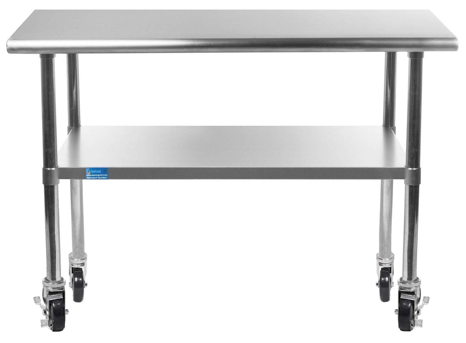 WORK TABLE WITH/WITHOUT 4 CASTERS WHEELS STAINLESS STEEL FOOD PREP WORKTABLE 18 X 36 (Wheels) by AmGood