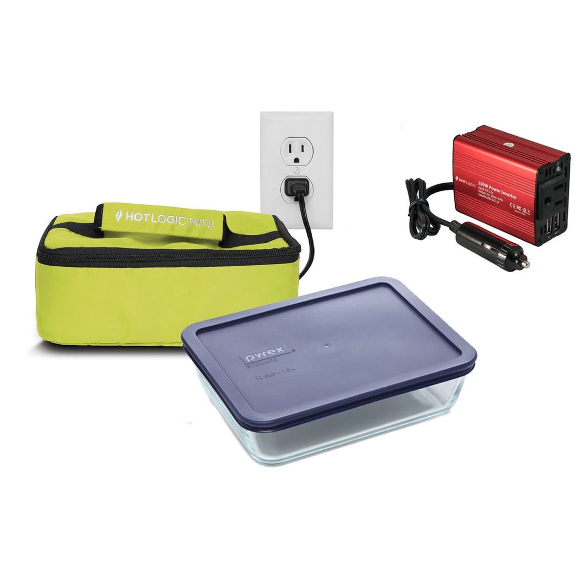 Hot Logic Mini - Deluxe Package with 6 Cup Glass Dish and 150Watt Hot Logic Power Inverter For Vehicle Use - Green