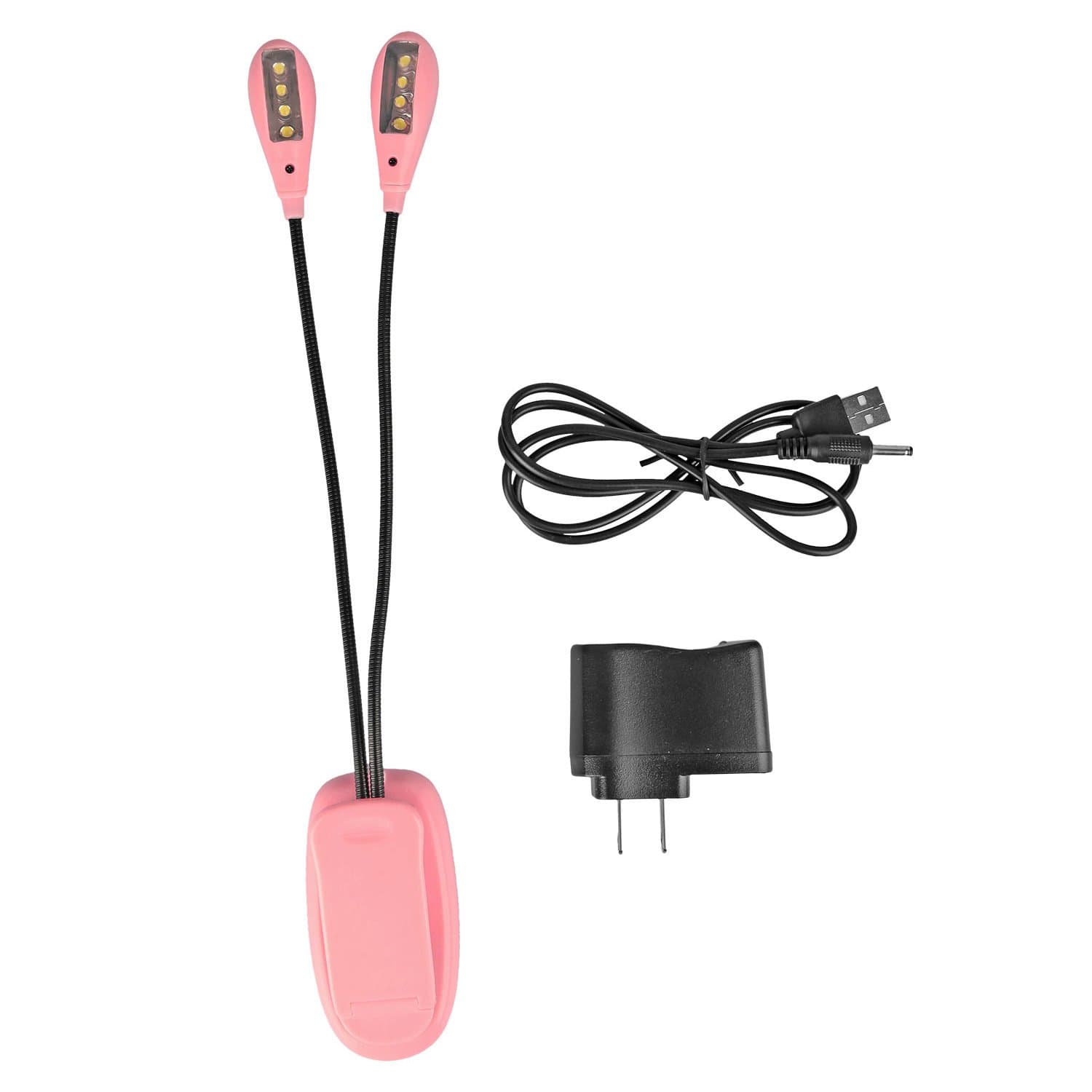 Kumeida 8 LED Book Reading Light, Flexible 2 Arm With Clip Stand 2-Level Brightness, Music Stand Lamp for Bed Desk Table BBQ Grilling Travel (Eye Care, Rechargeable, Portable, Long Lasting) (Pink)