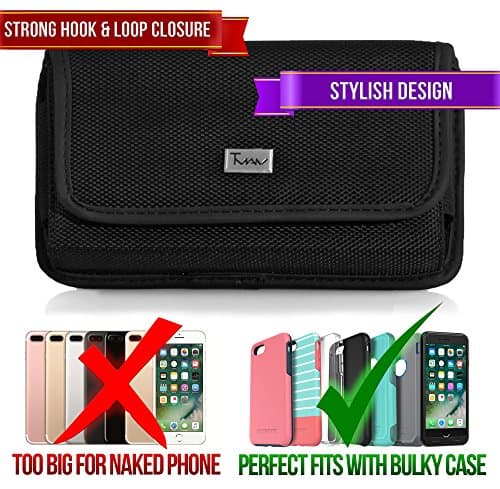 Rugged Heavy Duty Nylon Canvas Horizontal EXTRA LARGE Oversize Belt Clip Case Pouch Holster for Microsoft Lumia 550 [PERFECT FITS WITH MAXBOOST BATTERY CASE ON IT ]