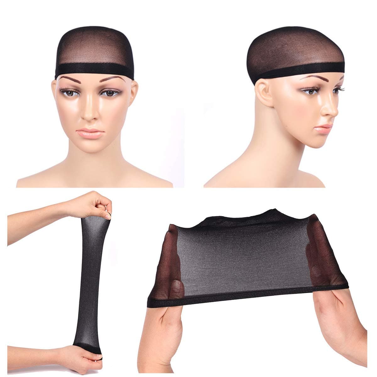 2 Pack Stocking Wig Cap 2 Pcs Per Pack Black Color