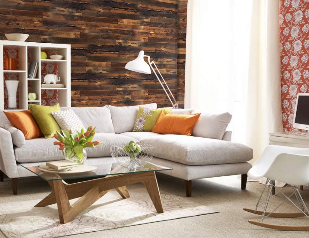 Plus Timber self Adhesive Wood Wall Panels | Reclaimed Rustic Look | 49.99m2 | Pack - 1.14m2 | Rustic Brown