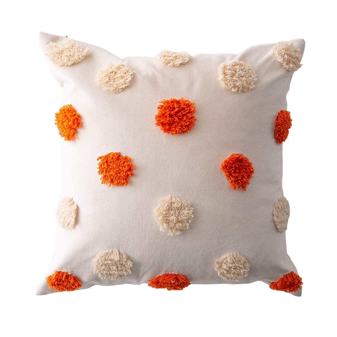 vctops Boho Geometric Decorative Throw Pillow Cover Morocco Tufted Pompoms Pillow Case Farmhouse Square Cushion Cover for Car Sofa Couch Bed (Round B, 18x18 inches)