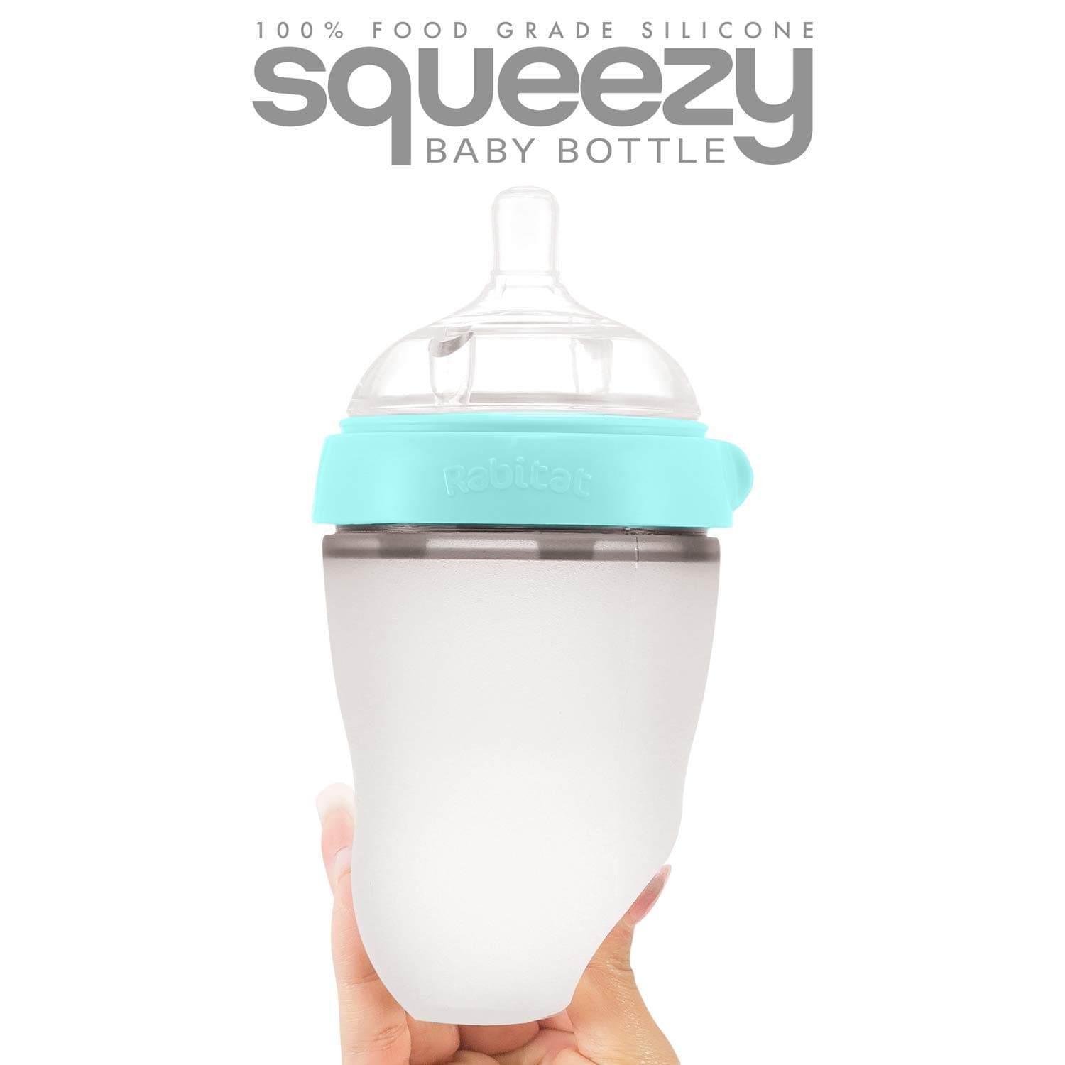 Rabitat Squeezy Silicone Feeding Bottle (250ml Single Bottle, Blue)
