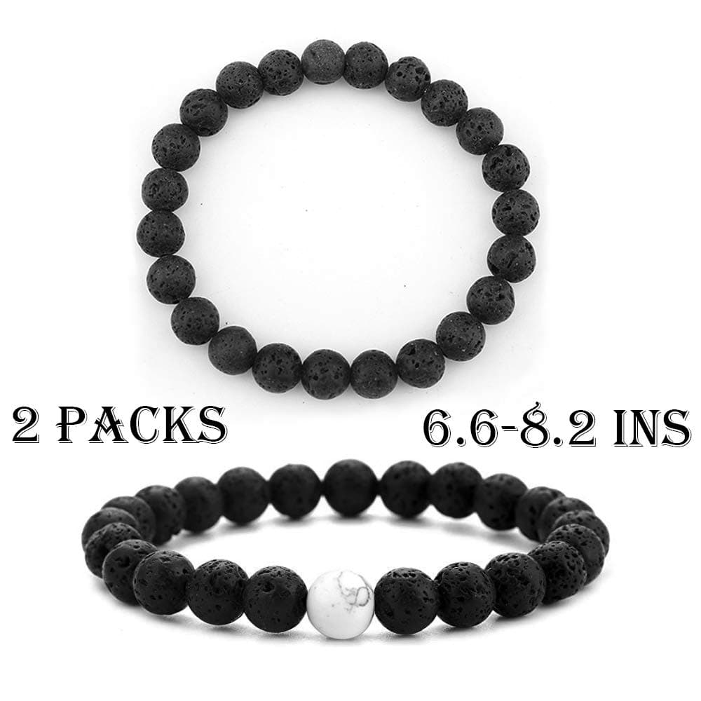 2 Packs Lava Stone Diffuser Bracelet Flelixble Size Howlite Bracelet Clam Down Yoga Bracelet Bangle Confidence Relief Stress Lava Bracelet Nature Lava Stone for Men/Women [8mm]