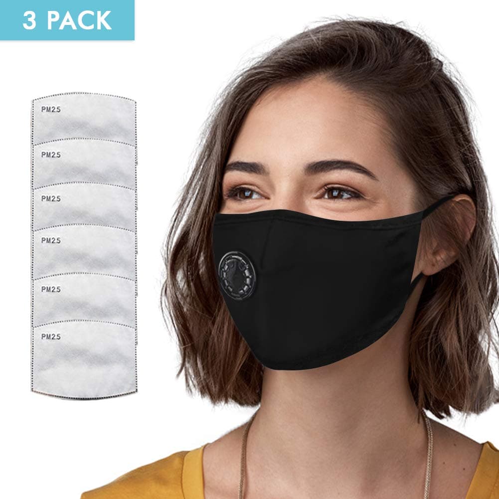 HMIAO 3 Pack PM2.5 Dust Mask, Reusable Breathing Valve Respirator Mouth Masks, with 6 Pcs PM2.5 Activated Carbon Filter Protection from Dust, Pollen, Pet Dander