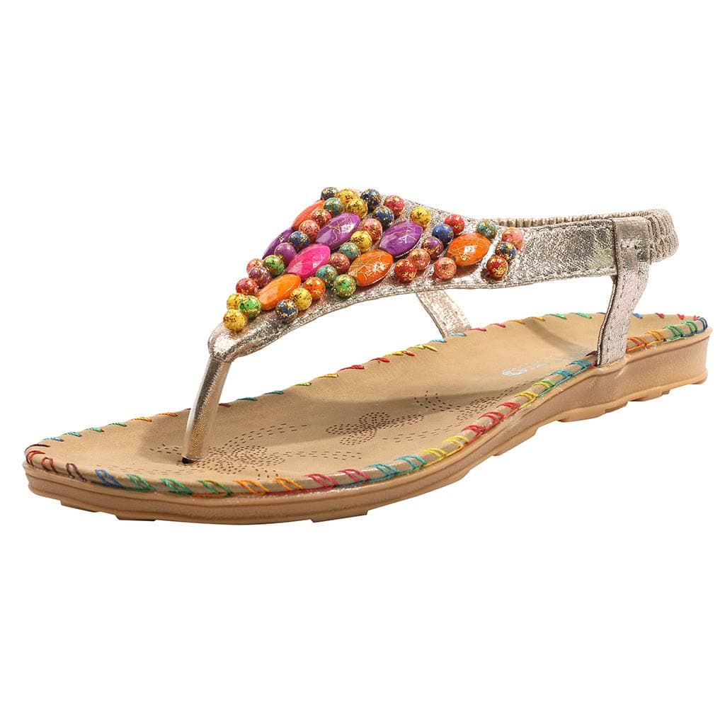 Vectry Women's Summer Casual Comfortable Wild Beaded Clip Toe Flat Sandals Beach Shoes