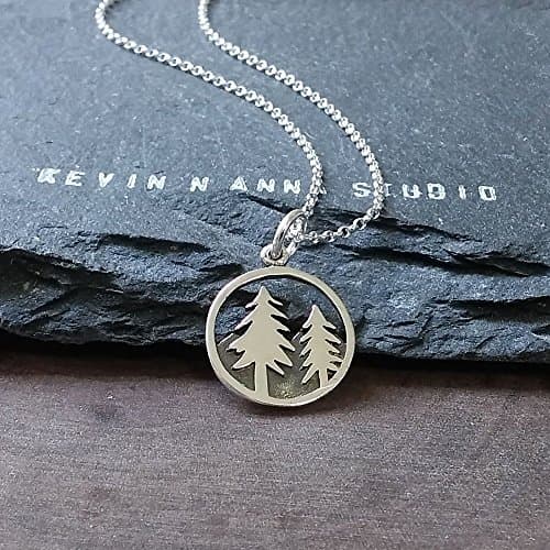 Sterling Silver Small Tree and Mountain Pendant Necklace, 16"