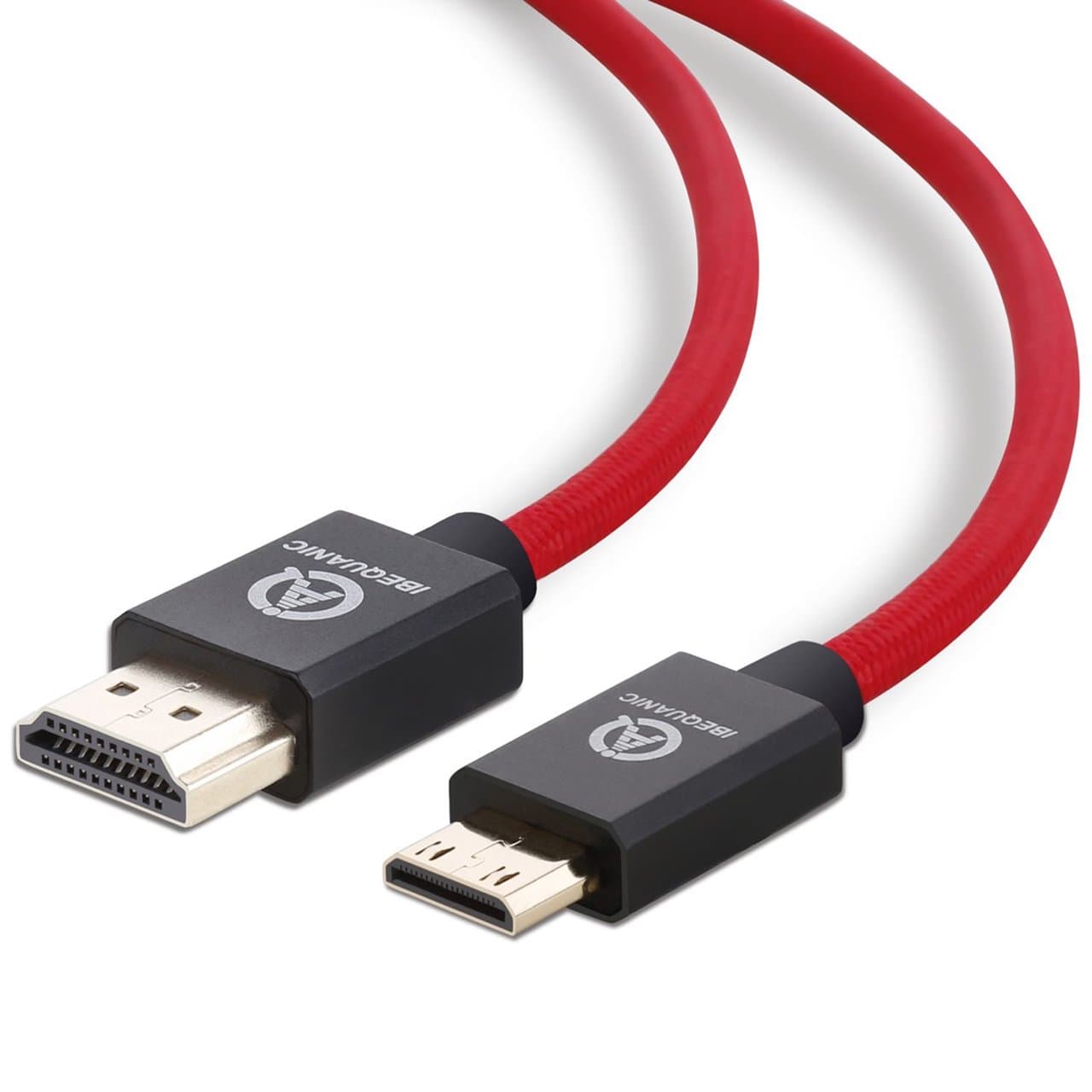 IBEQUANIC High-Speed Mini-HDMI to HDMI Cable - 3 m , Video Ultra HD 4K 2160p, HD 1080p - Ethernet, Audio Return- Mini HDMI Cable 10 Ft - Red-Black