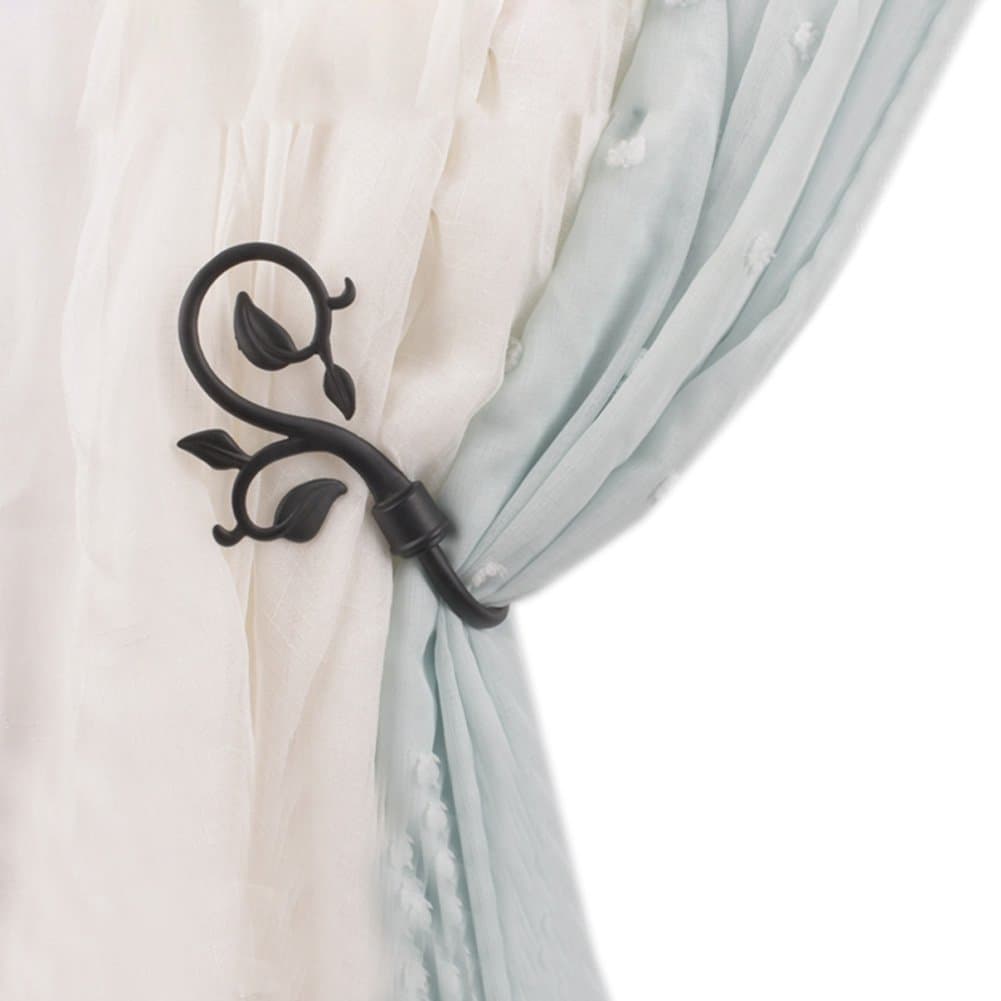 YING CHIC HCY Leaf U Arm Curtain Hook Window Treatment Holdbacks Metal Drapery Holdback (Style 1 Black)