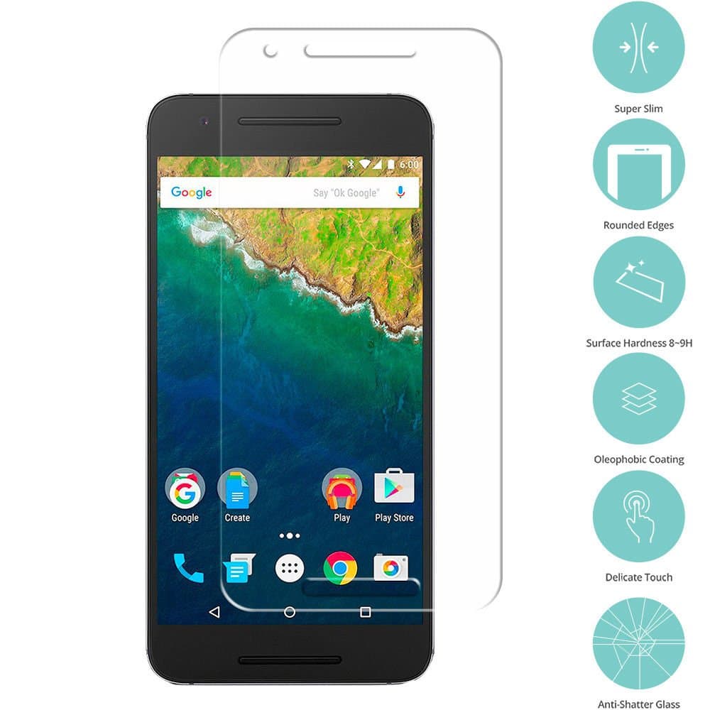 Iace(tm) Premium Real Tempered Glass Screen Protector Shatter Proof for (Huawei Nexus 6P)