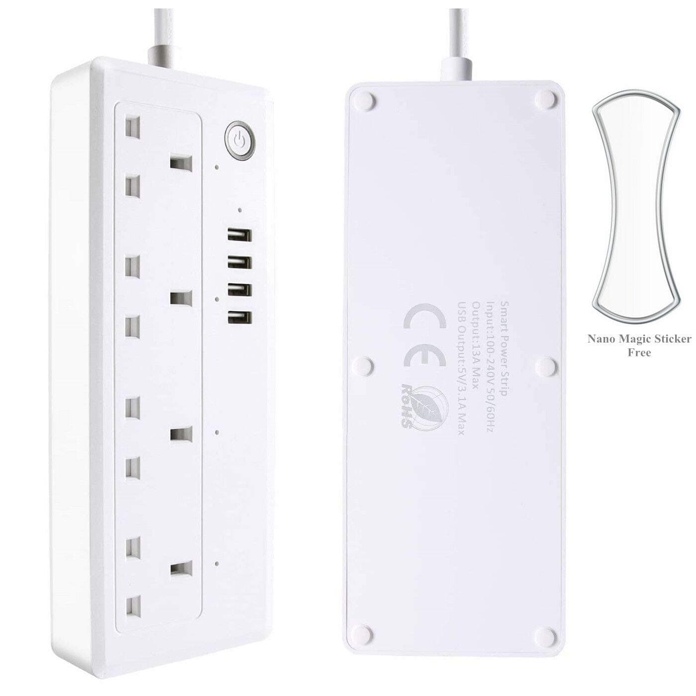 Smart WiFi Power Strip Remote Voice Control with Amazon Alexa Google Home Assistant,Surge Protector with Multi Plug 4 AC Outlets 4 USB Ports 5.78ft Cord Timer via Android iOS (Smart Strip)