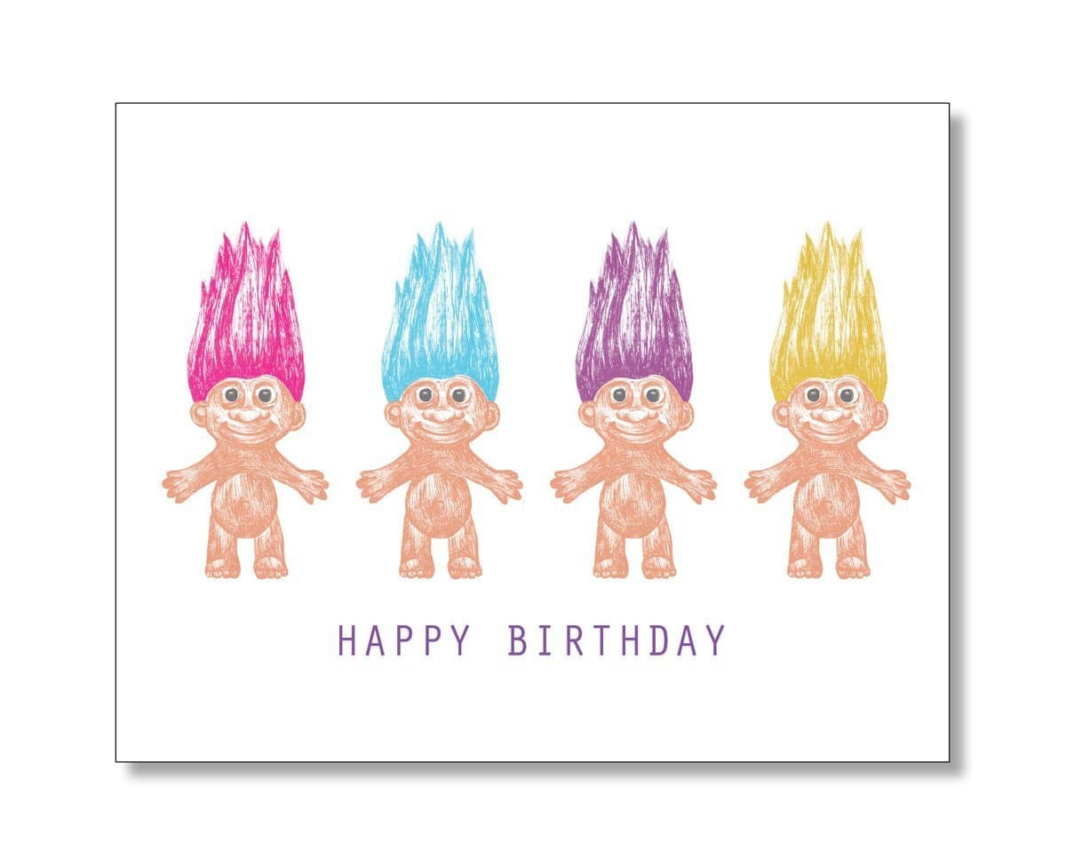 Happy Birthday TROLL DOLL Card: 4 Trolls